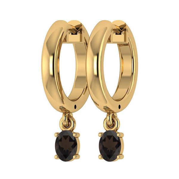 Certified 0.50 Ctw Smoky Quartz Hoop Earring 10K Yellow