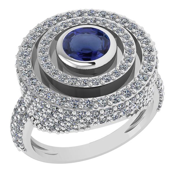 Certified 2.05Ctw Blue Sapphire And Diamond Wedding/Eng