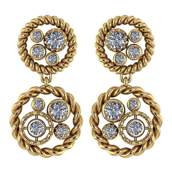 Certified 1.64 Ctw Diamond 14K Yellow Gold Stud Earring