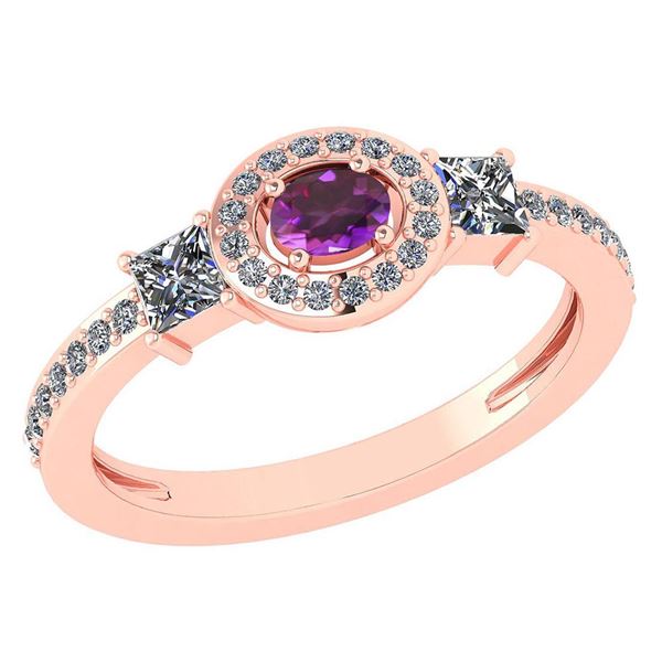 Certified 0.77 Ctw Amethyst And Diamond 14k Rose Gold H