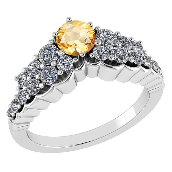 Certified 0.95 Ctw Citrine And Diamond VS/SI1 Ring 14k