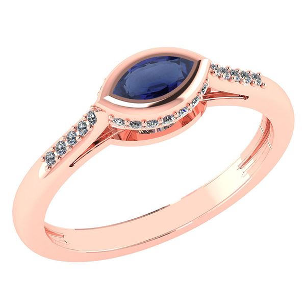 Certified 0.38 Ctw Blue Sapphire And Diamond 18k Rose G