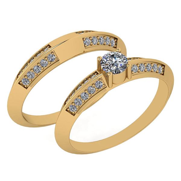 Certified 0.55 Ctw Diamond Engagement Ring 2-Bands Styl