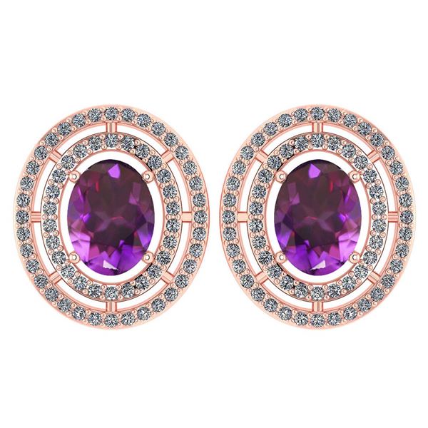 Certified 3.12 CTW Amethyst And Diamond 14k Rose Gold H