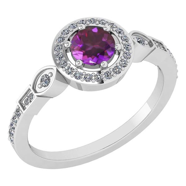 Certified 0.65 Ctw Amethyst And Diamond Platinum Gold H