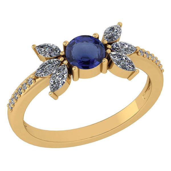 Certified 1.11 Ctw Blue Sapphire And Diamond 14k Yellow
