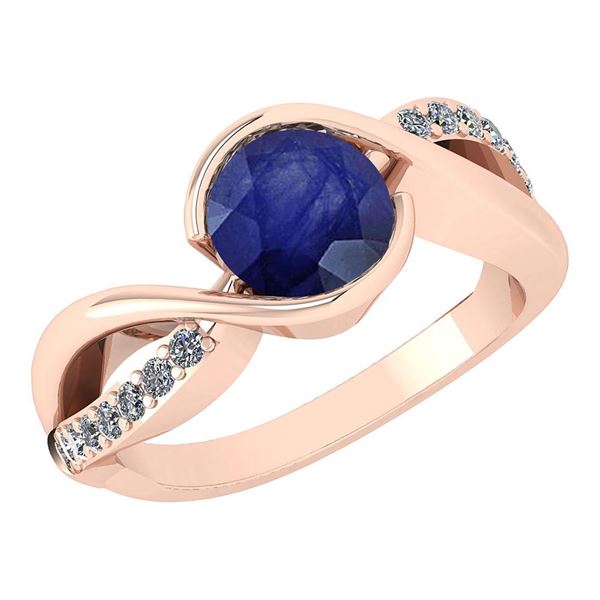 Certified 1.44 Ctw Blue Sapphire And Diamond 14K Rose G