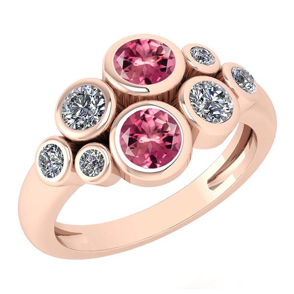 Certified 1.16 Ctw Pink Tourmaline And Diamond 14K Rose