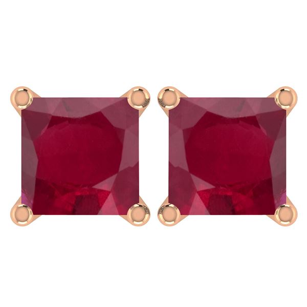 Certified 6.00Ctw Genuine Ruby 14K Rose Gold Stud Earri