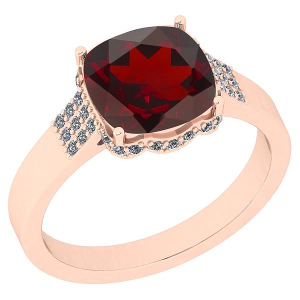 Certified 3.24 Ctw I2/I3 Garnet And Diamond 14K Rose Go
