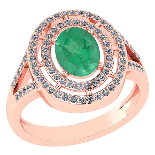 Certified 1.66 Ctw Emerald And Diamond 14k Rose Gold Ha