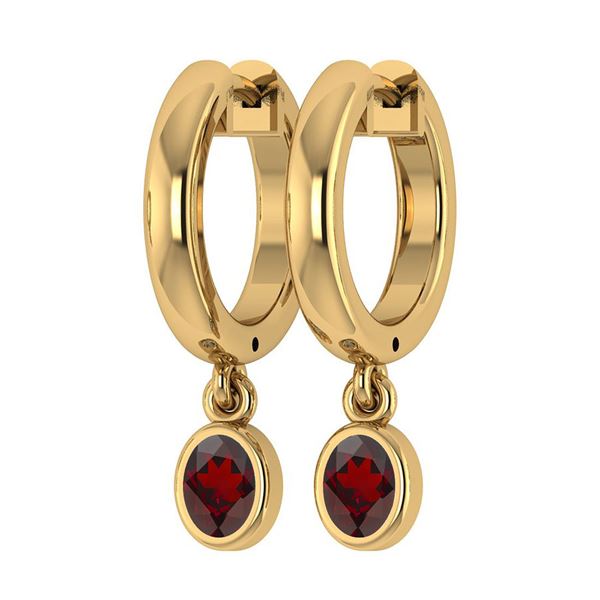 Certified 1.00 Ctw Garnet Hoop Earring 18K Yellow Gold