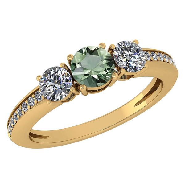 Certified 1.06 Ctw Green Amethyst And Diamond Wedding/E