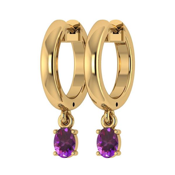 Certified 0.50 Ctw Amethyst Hoop Earring 10K Yellow Gol