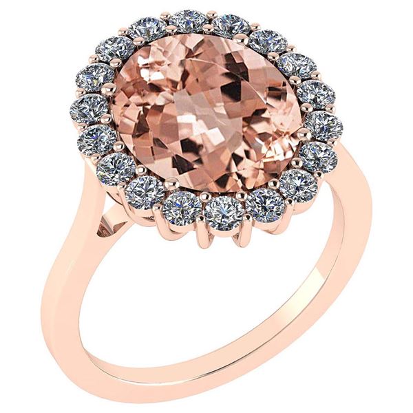 Certified 5.77 Ctw Morganite And Diamond VS/SI1 Halo Ri