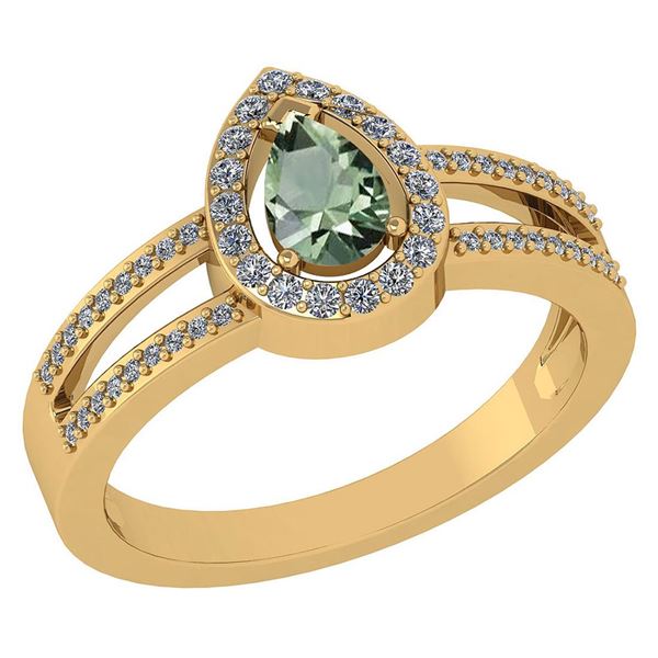 Certified 0.74 CTW Green Amethyst And Diamond 14k Yello