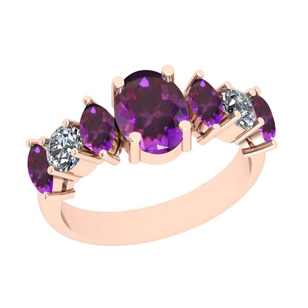 Certified 2.15 Ctw i2/i3 Amethyst And Diamond 10K Rose