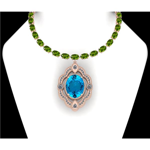 Certified 71.00 Ctw Blue Topaz &Peridot And Diamond I2/