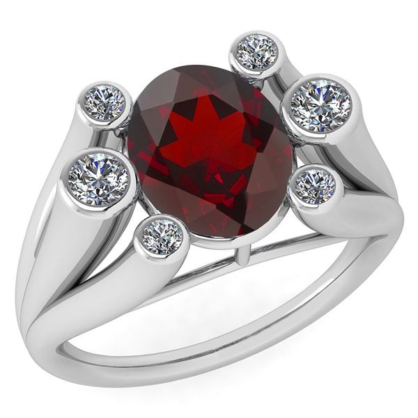 Certified 2.82 Ctw Garnet And Diamond VS/SI1 Ring 14K W