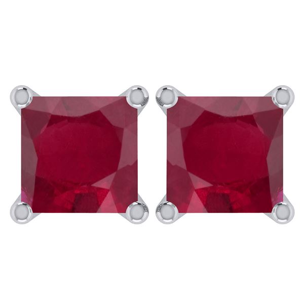 Certified 6.00Ctw Genuine Ruby 14K White Gold Stud Earr