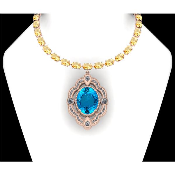 Certified 71.00 Ctw Blue Topaz & Citrine And Diamond I2