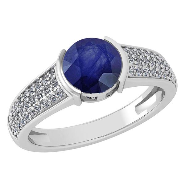 Certified 1.55 Ctw Blue Sapphire And Diamond 14K White