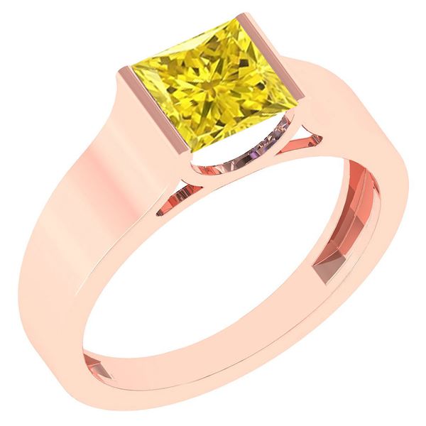 Certified 0.75 Ctw Princess Cut Fancy Yellow Diamond 18