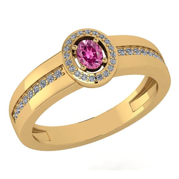 Certified 0.35 Ctw Pink Tourmaline And Diamond 14K Yell