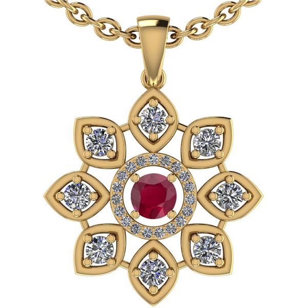 Certified 1.10 Ctw Ruby And Diamond VS/SI1 18K Yellow G