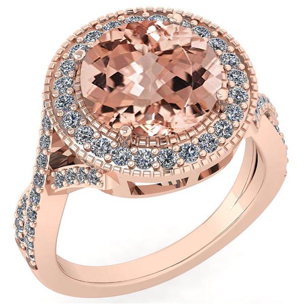 Certified 4.13 Ctw Morganite And Diamond VS/SI1 Engagem