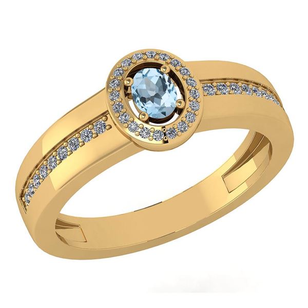 Certified 0.35 Ctw Aquamarine And Diamond 14K Yellow Go