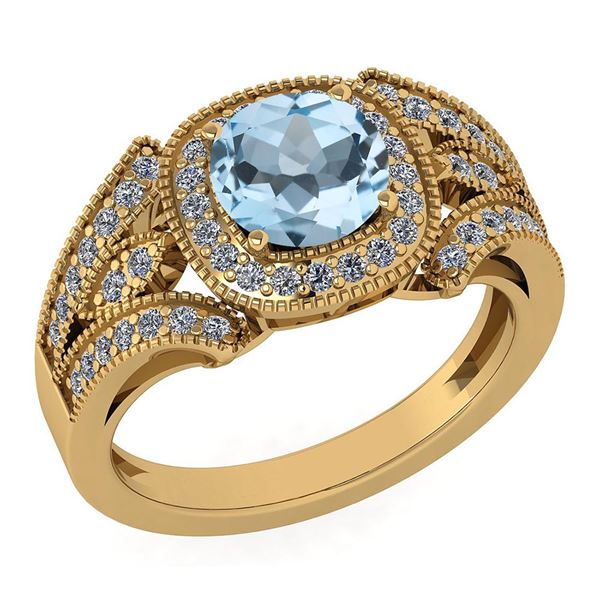Certified 1.58 Ctw Aquamrine And Diamond Wedding/Engage