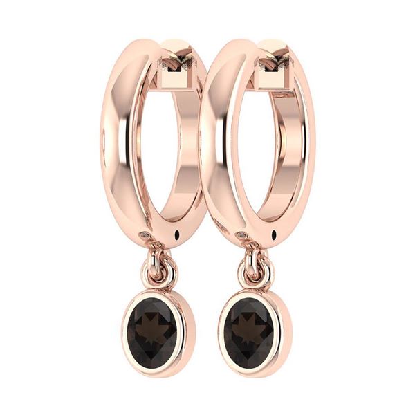 Certified 1.00 Ctw Smoky Quartz Hoop Earring 10K Rose G
