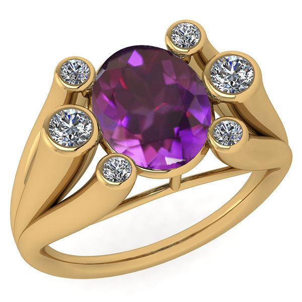 Certified 2.82 Ctw Amethyst And Diamond VS/SI1 Ring 14k
