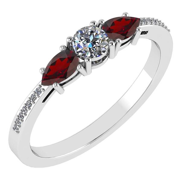 Certified 0.77 Ctw Garnet And Diamond 14k White Gold Ha