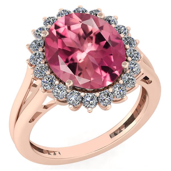 Certified 5.65 Ctw Pink Tourmaline And Diamond VS/SI1 H