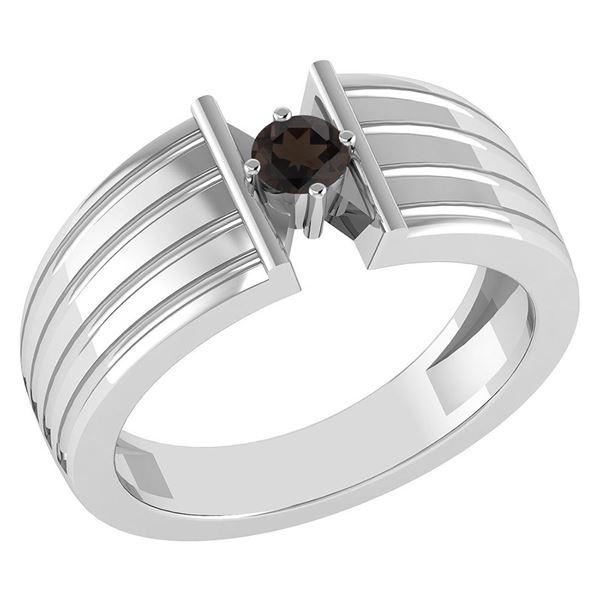 Certified 0.20 Ctw Smoky Quartz Solitaire Ring 14K Whit