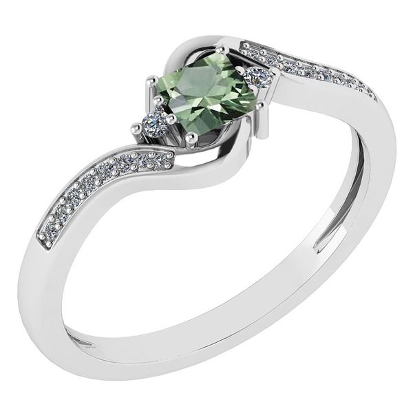 Certified 0.51 Ctw Green Amethyst And Diamond 14k White