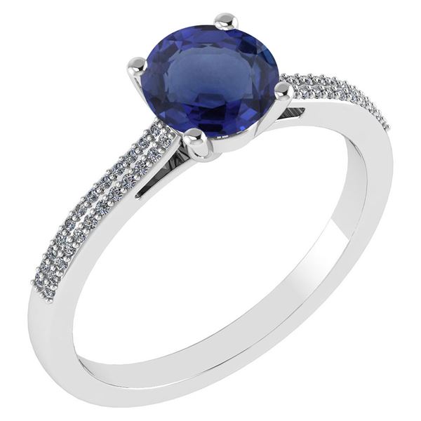 Certified 1.37 Ctw Blue Sapphire And Diamond 14k White