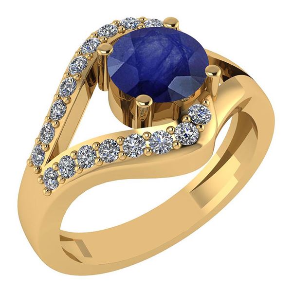 Certified 1.04 Ctw Blue Sapphire And Diamond Wedding/En