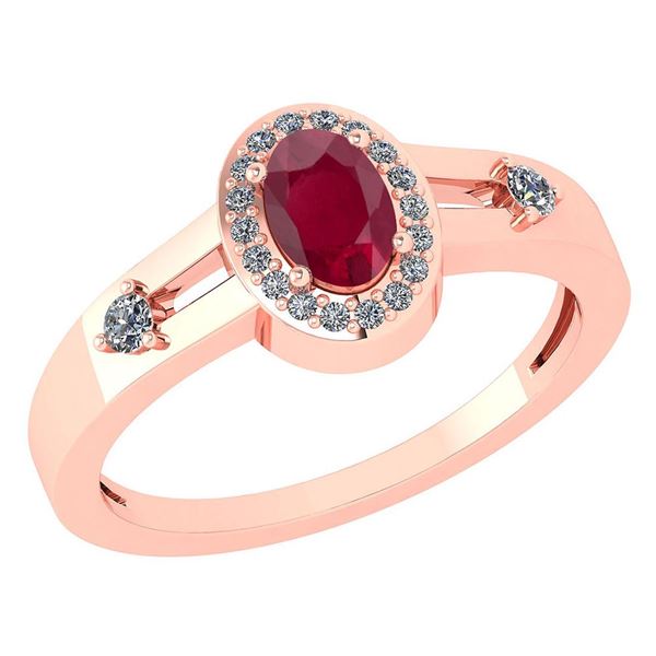 Certified 0.65 Ctw Ruby And Diamond 14k Rose Gold Halo