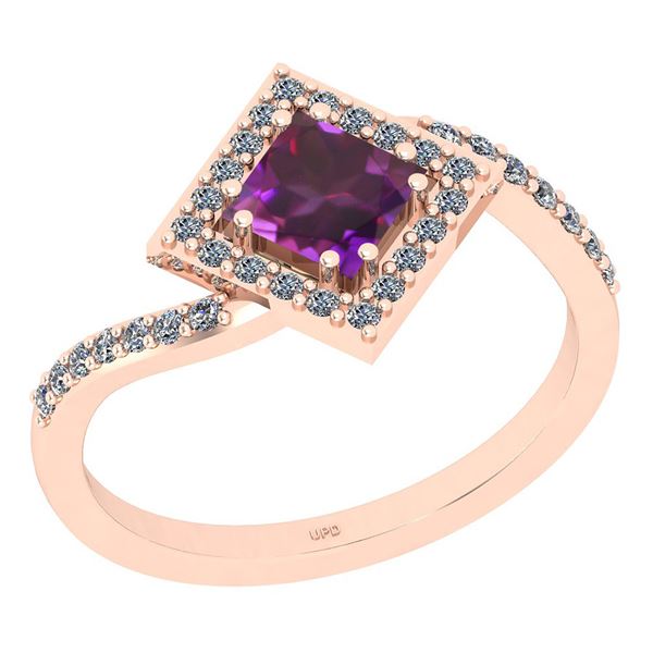 Certified 1.02 Ctw I2/I3 Amethyst And Diamond 10K Rose