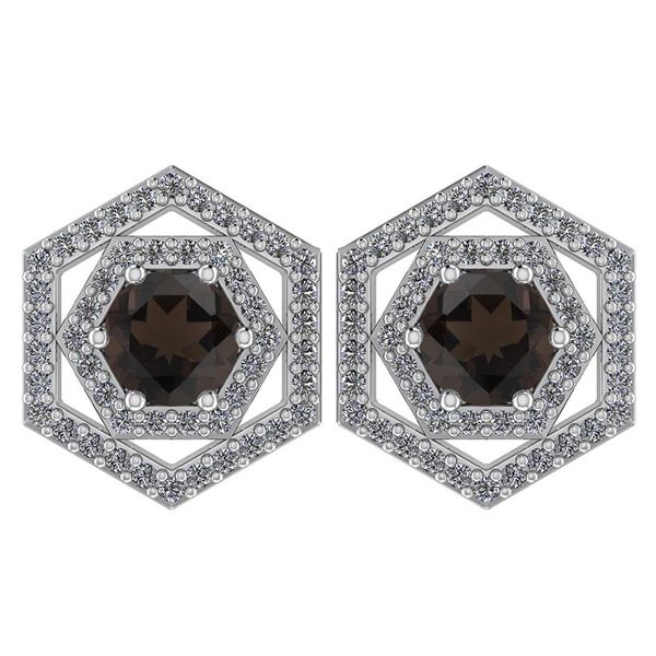 Certified 1.38 Ctw Smoky Quarzt And Diamond 18k White G