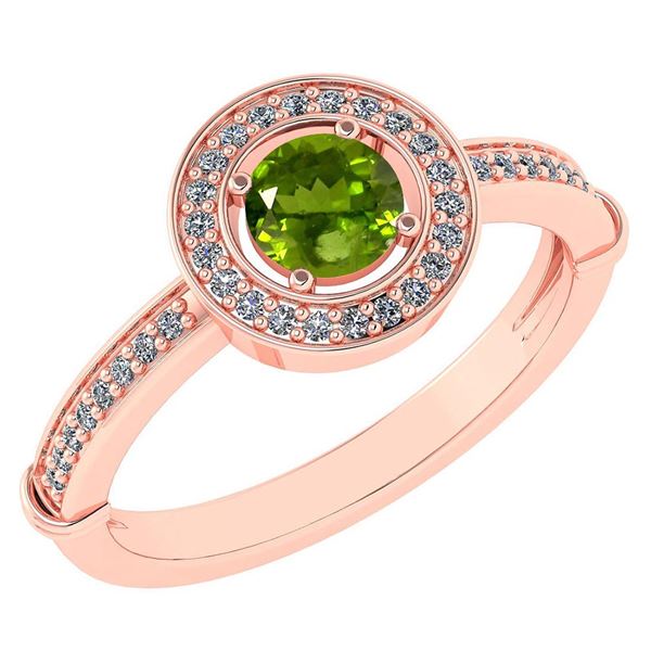 Certified 0.94 Ctw Peridot And Diamond 14k Rose Gold Ri