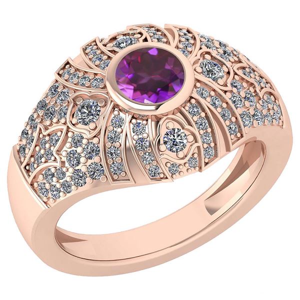 Certified 1.04 Ctw Amethyst And Diamond VS/SI1 Ring 14K