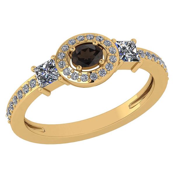 Certified 0.77 Ctw Smoky Quarzt And Diamond 14k Yellow