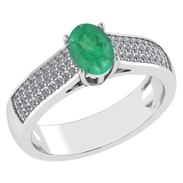 Certified 1.2Ctw Emerald And Diamond 14k White Gold Hal