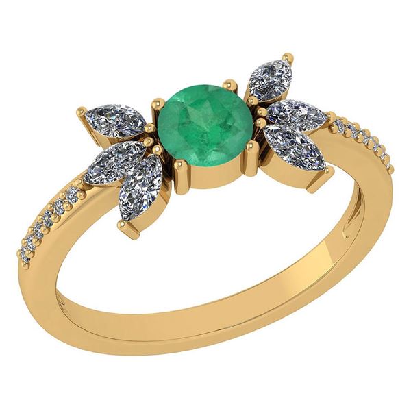 Certified 1.11 Ctw Emerald And Diamond 14k Yellow Gold