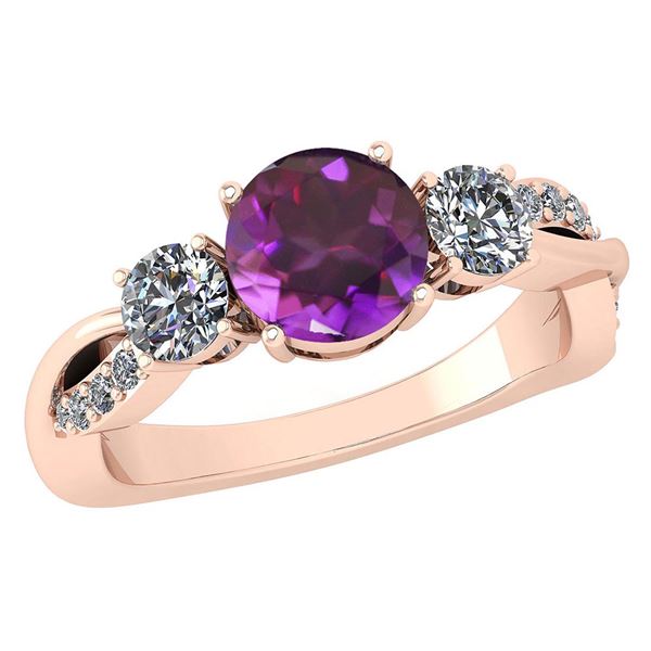 Certified 1.86 Ctw Amethyst And Diamond VS/SI1 3 Stone