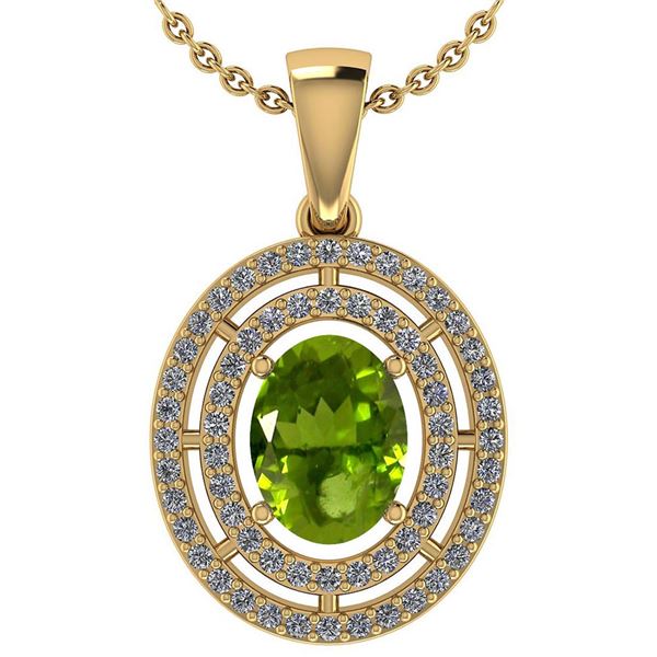 Certified 1.56 CTW Peridot And Diamond 14k Yellow Gold